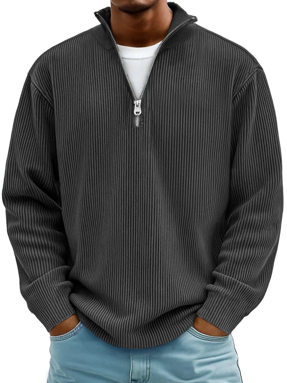 Dominik | Pullover Herren Half-Zip Strukturstrick Langarm