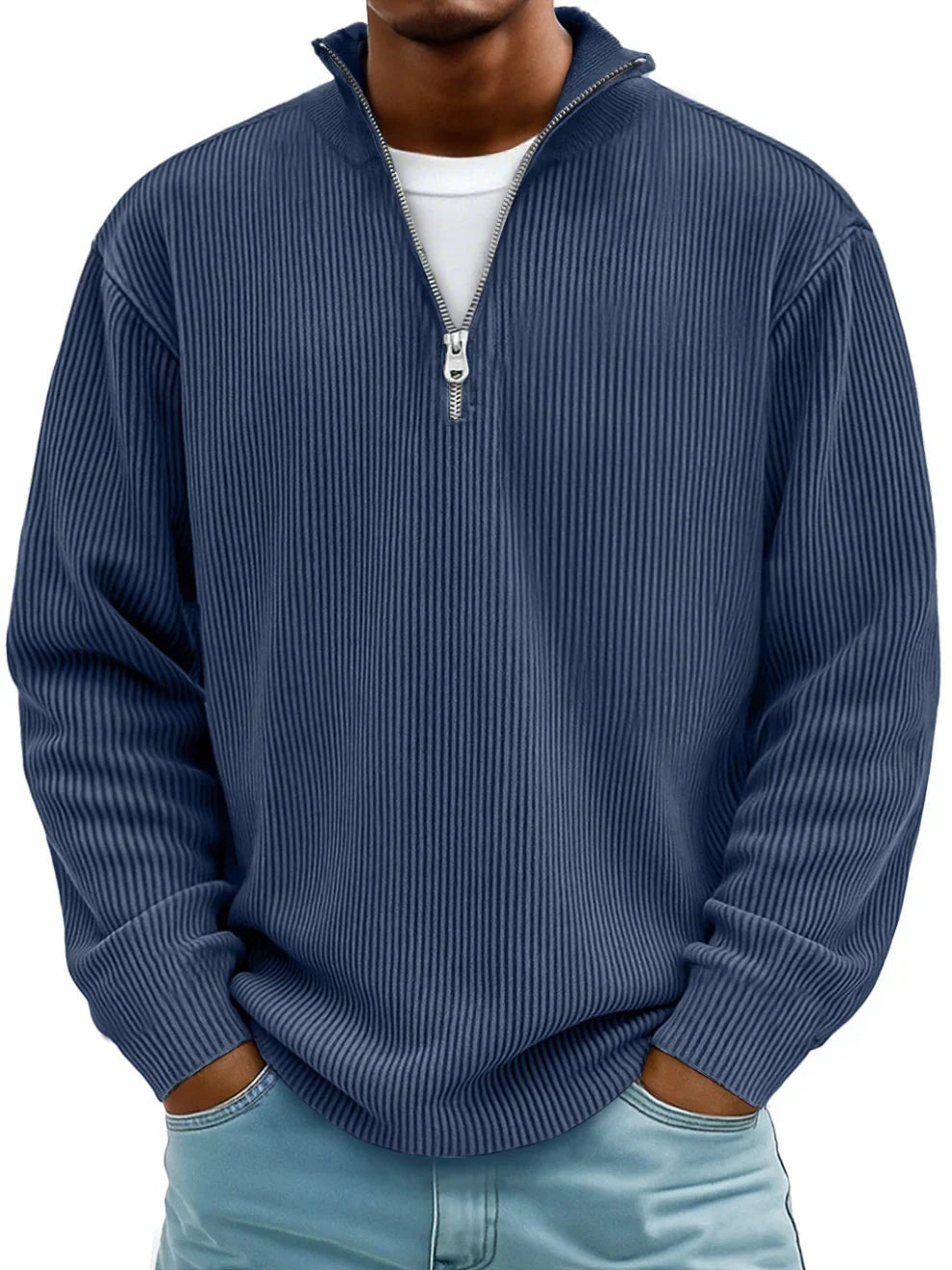 Dominik | Pullover Herren Half-Zip Strukturstrick Langarm