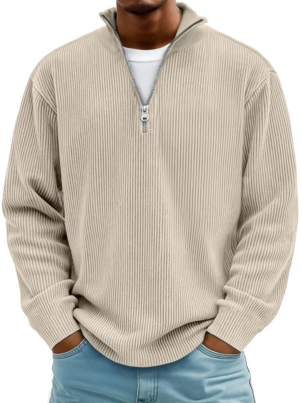 Dominik | Pullover Herren Half-Zip Strukturstrick Langarm