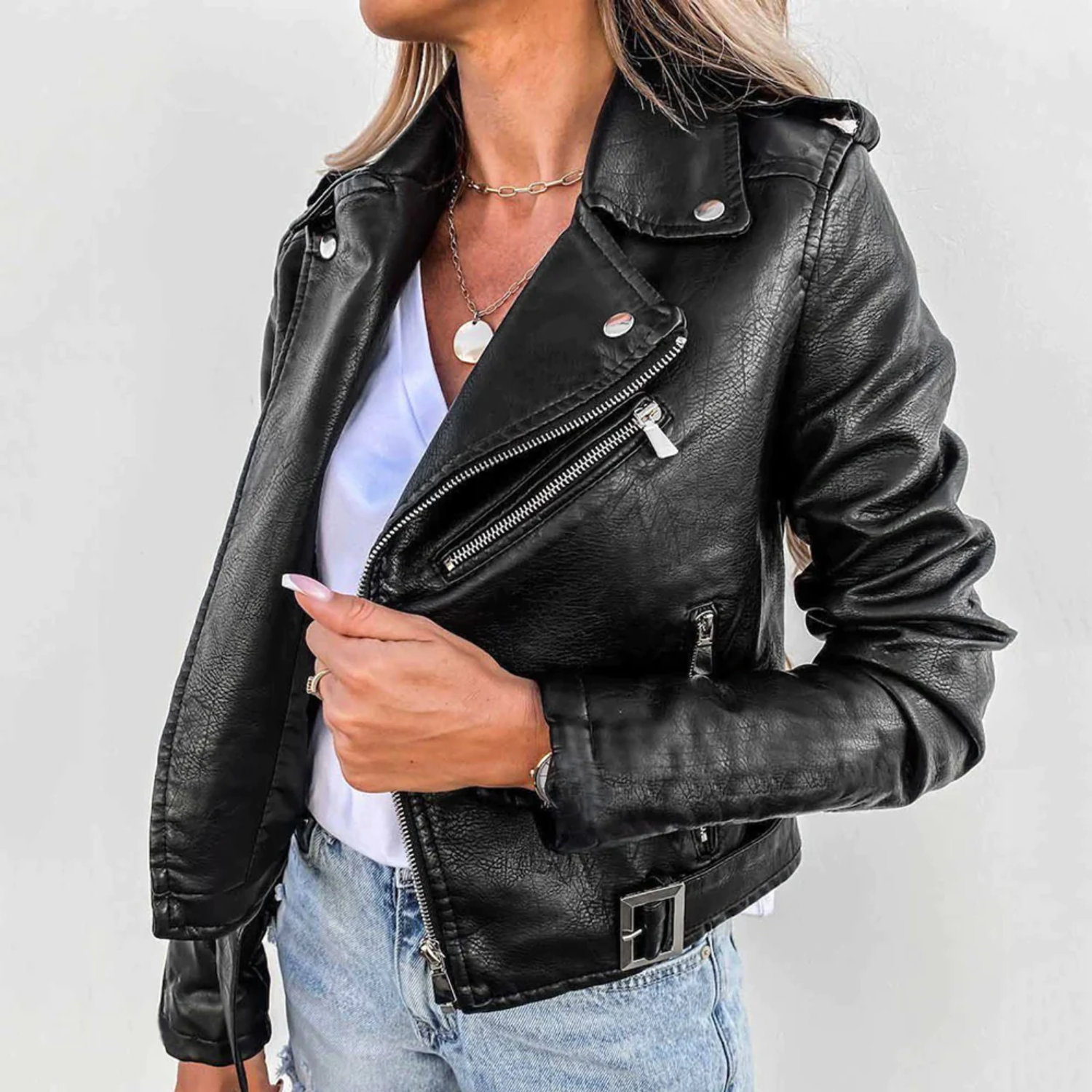 Elena | Lederjacke Damen Bikerjacke Kunstleder Reissverschluss