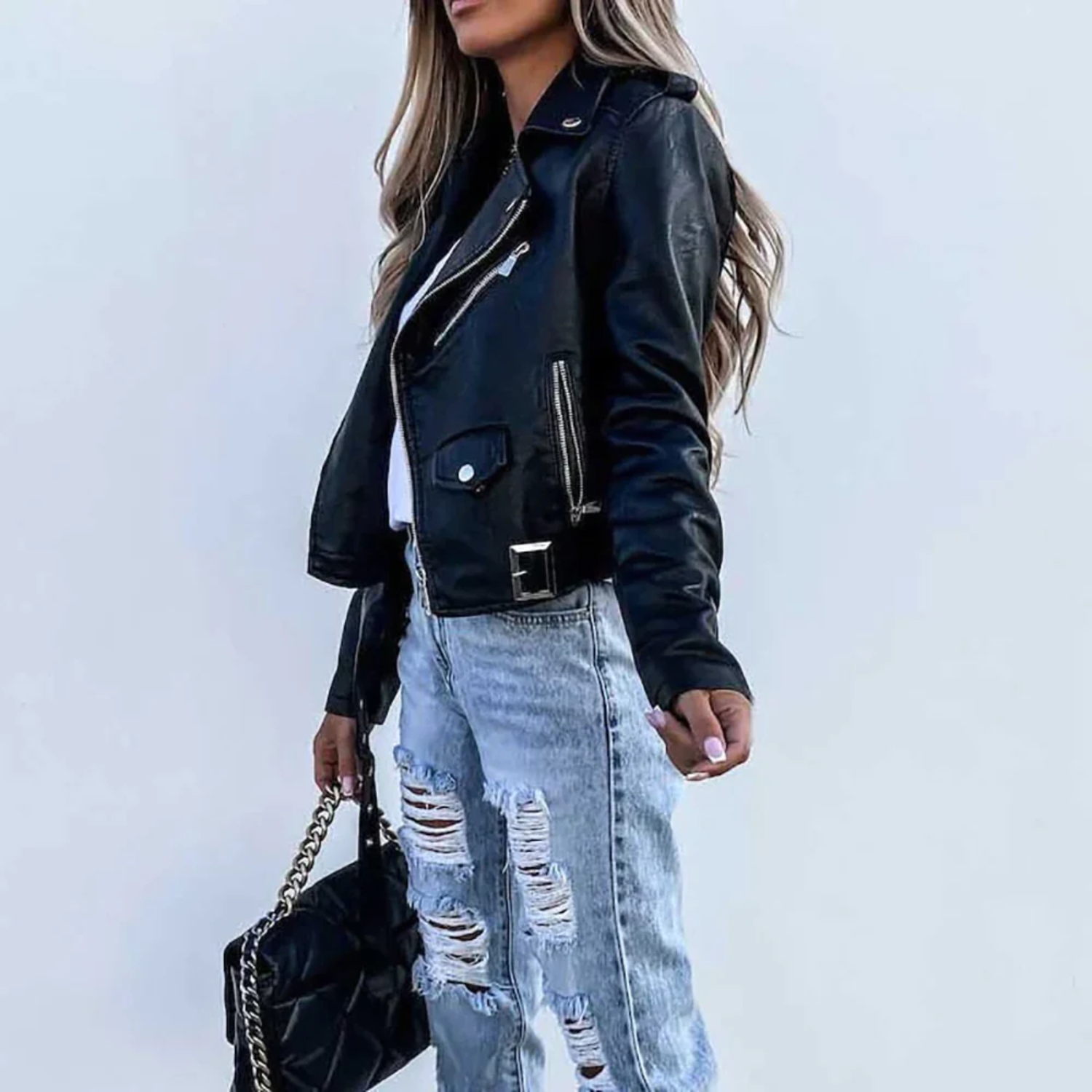 Elena | Lederjacke Damen Bikerjacke Kunstleder Reissverschluss