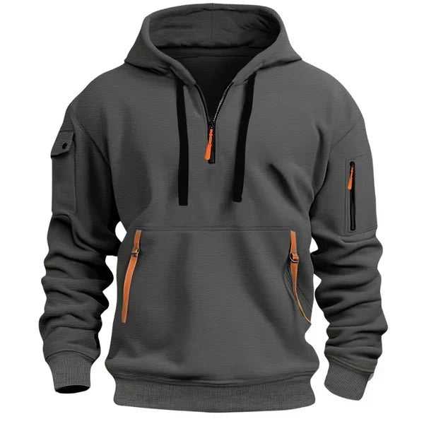 Elias | Hoodie Herren Half-Zip mit Kapuze Mehrere Taschen
