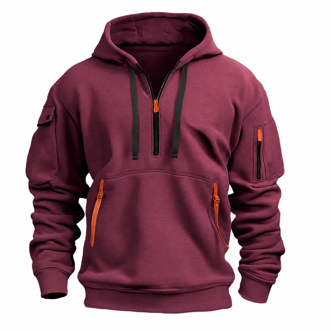 Elias | Hoodie Herren Half-Zip mit Kapuze Mehrere Taschen