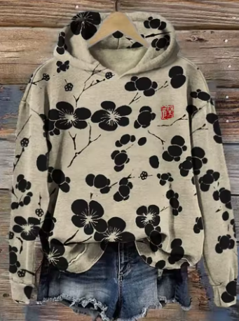 Elisa | Hoodie Damen Floral Oversize mit Kapuze