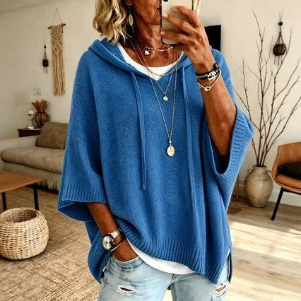 Elisa | Strickponcho mit Kapuze Damen Oversize