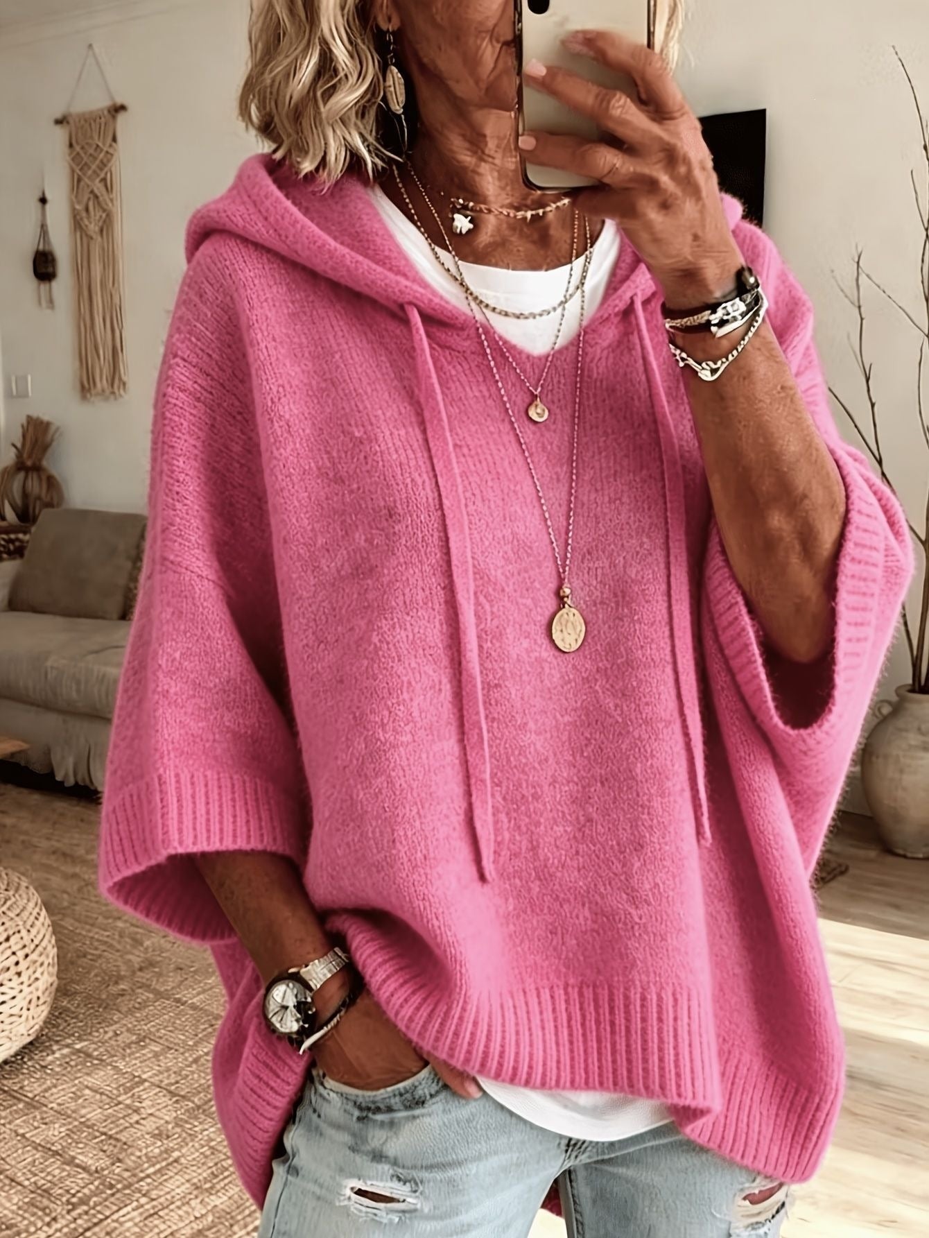 Elisa | Strickponcho mit Kapuze Damen Oversize