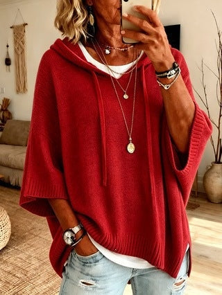 Elisa | Strickponcho mit Kapuze Damen Oversize