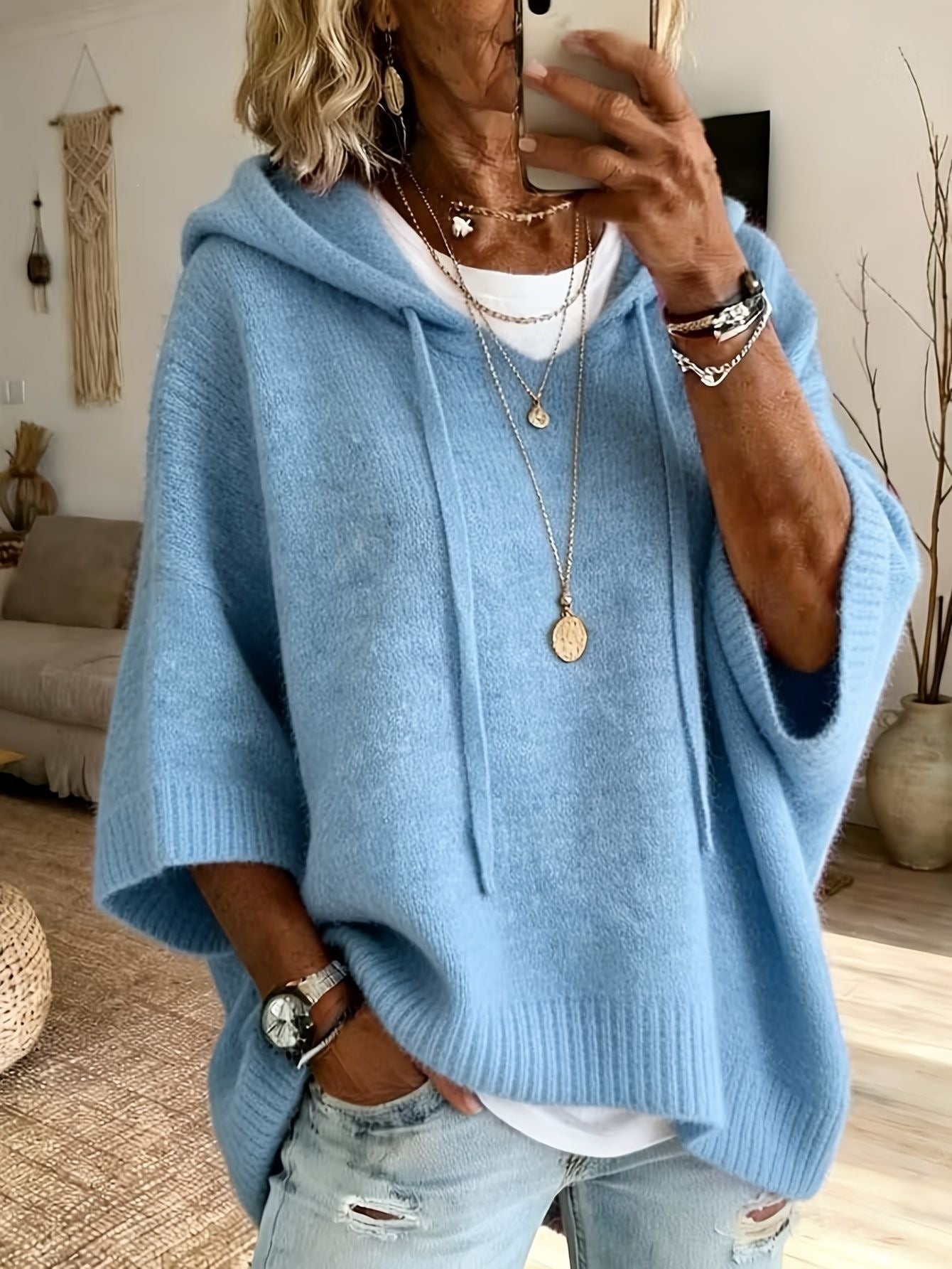 Elisa | Strickponcho mit Kapuze Damen Oversize