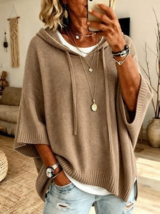 Elisa | Strickponcho mit Kapuze Damen Oversize