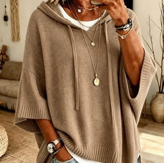 Elisa | Strickponcho mit Kapuze Damen Oversize