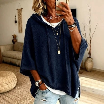 Elisa | Strickponcho mit Kapuze Damen Oversize