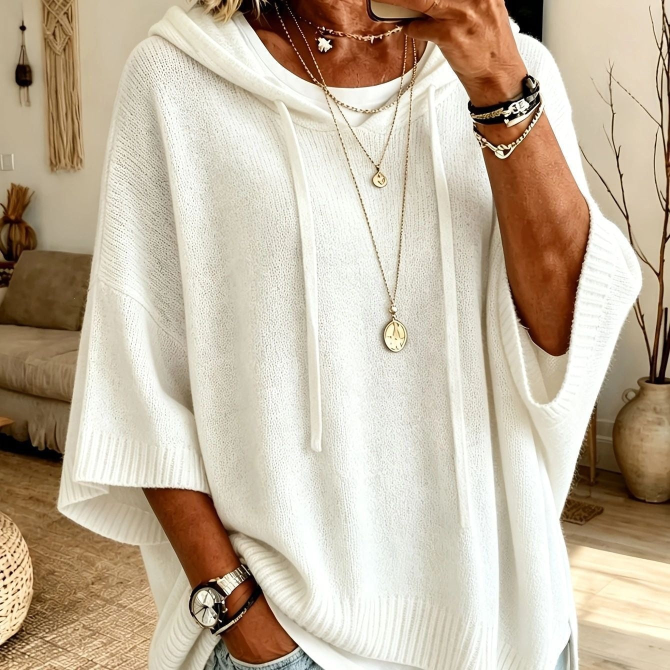 Elisa | Strickponcho mit Kapuze Damen Oversize
