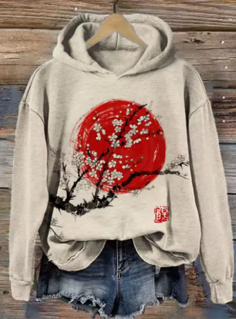 Emilia | Hoodie Damen Japanisches Kirschblüten-Print Kapuzenpullover