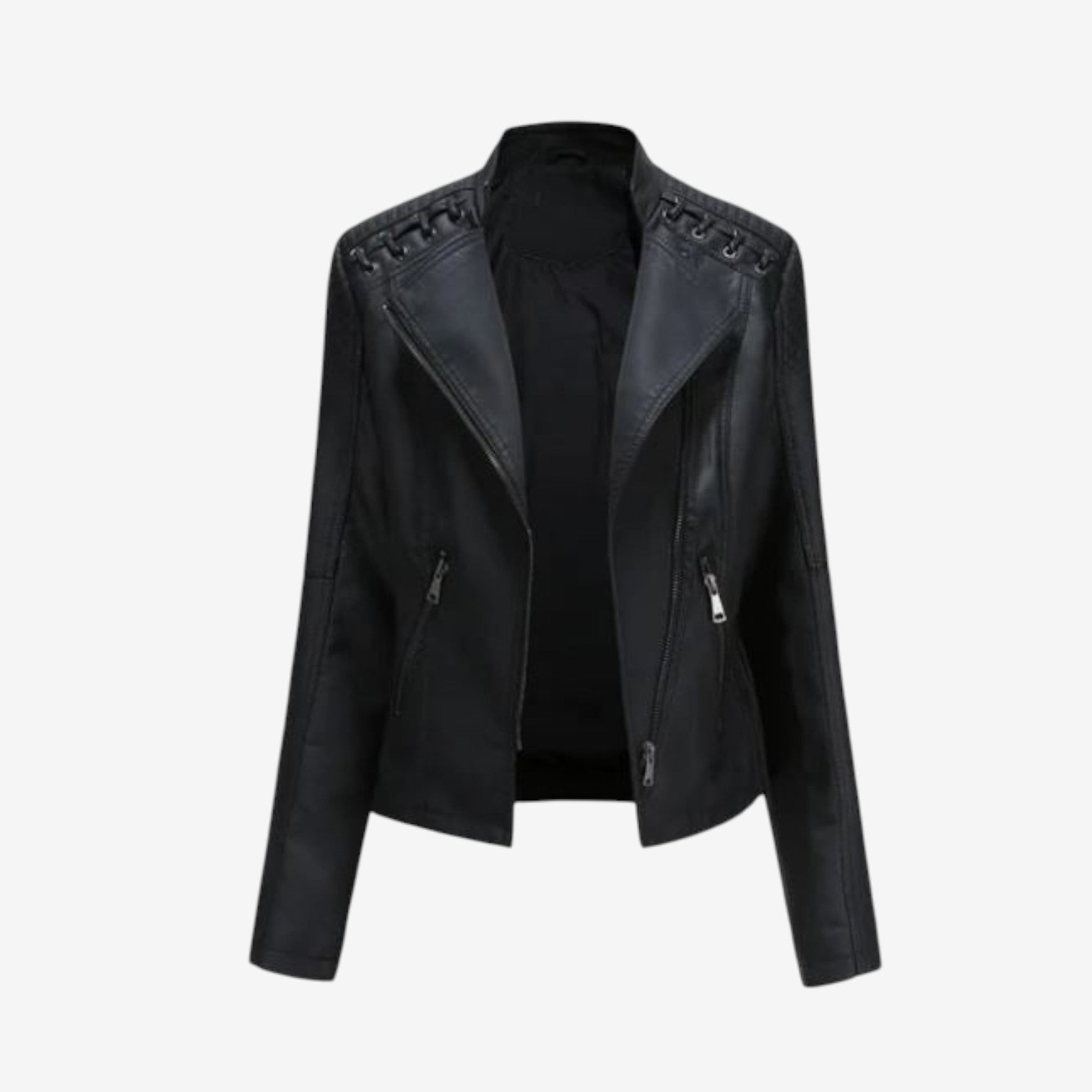 Estelle | Lederjacke Damen Kurz Bikerjacke Kunstleder Reissverschluss