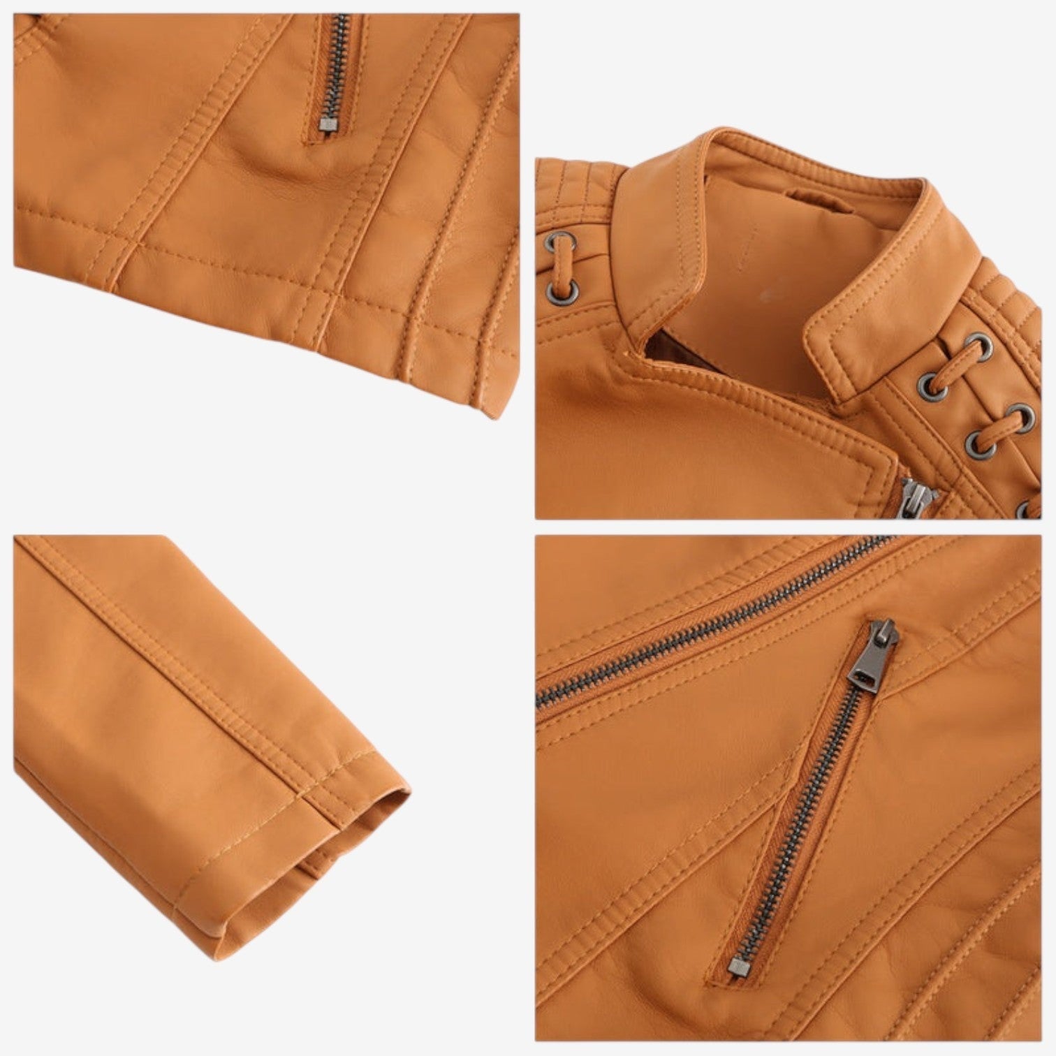 Estelle | Lederjacke Damen Kurz Bikerjacke Kunstleder Reissverschluss