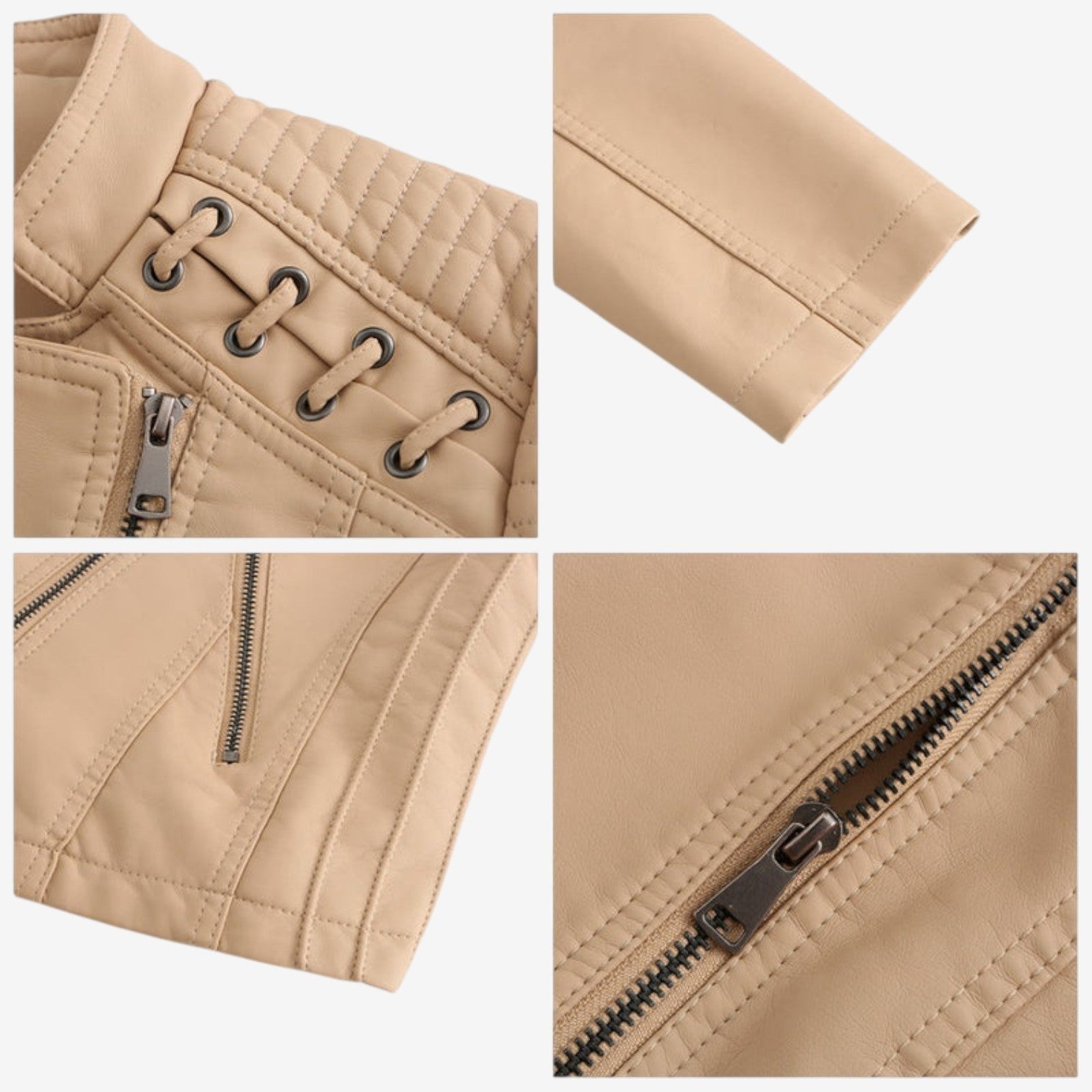 Estelle | Lederjacke Damen Kurz Bikerjacke Kunstleder Reissverschluss
