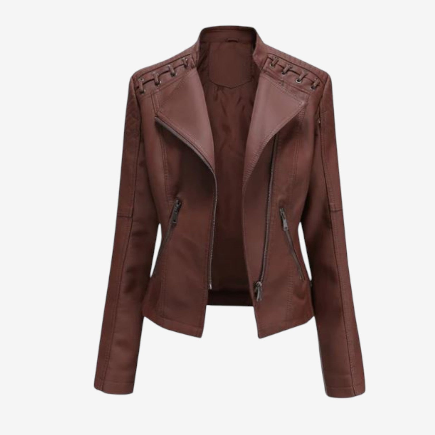 Estelle | Lederjacke Damen Kurz Bikerjacke Kunstleder Reissverschluss