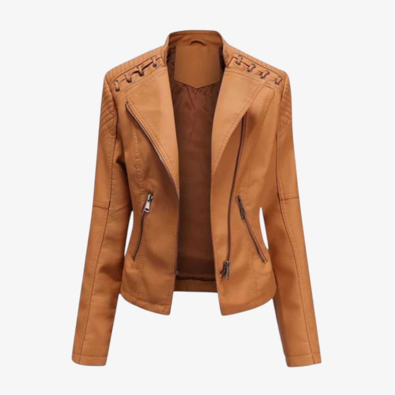 Estelle | Lederjacke Damen Kurz Bikerjacke Kunstleder Reissverschluss