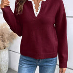 Estelle | Pullover Damen V-Ausschnitt Strick Spitzenbesatz