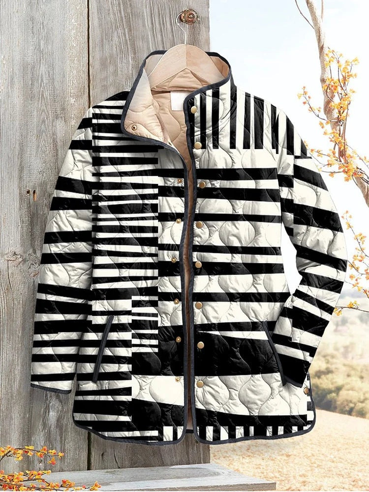 Estelle | Steppjacke Damen Gestreift Stehkragen Druckknöpfe