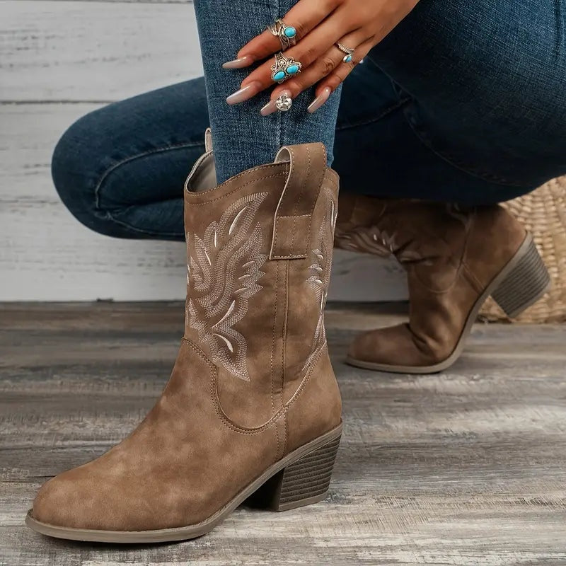 Estelle | Stiefeletten Damen Westernstil Blockabsatz Bestickt