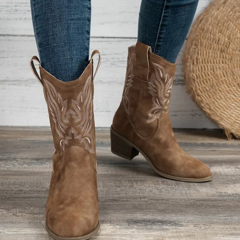 Estelle | Stiefeletten Damen Westernstil Blockabsatz Bestickt