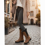 Estelle | Winterstiefel Damen Kunstfell Kniehohe Stiefel Blockabsatz