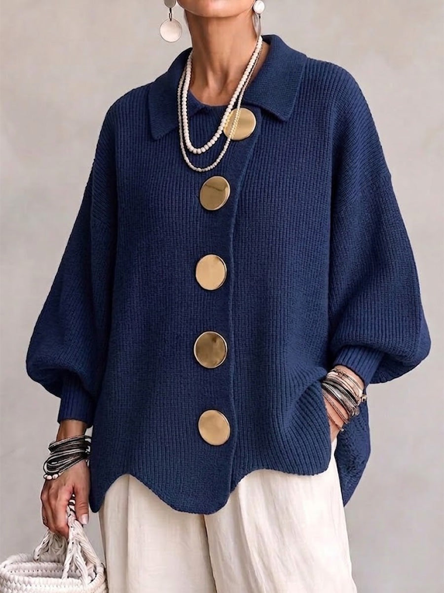 Eveline | Strickjacke mit Kragen und Knöpfen Damen Oversize Laternenärmel