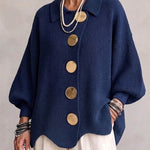 Eveline | Strickjacke mit Kragen und Knöpfen Damen Oversize Laternenärmel