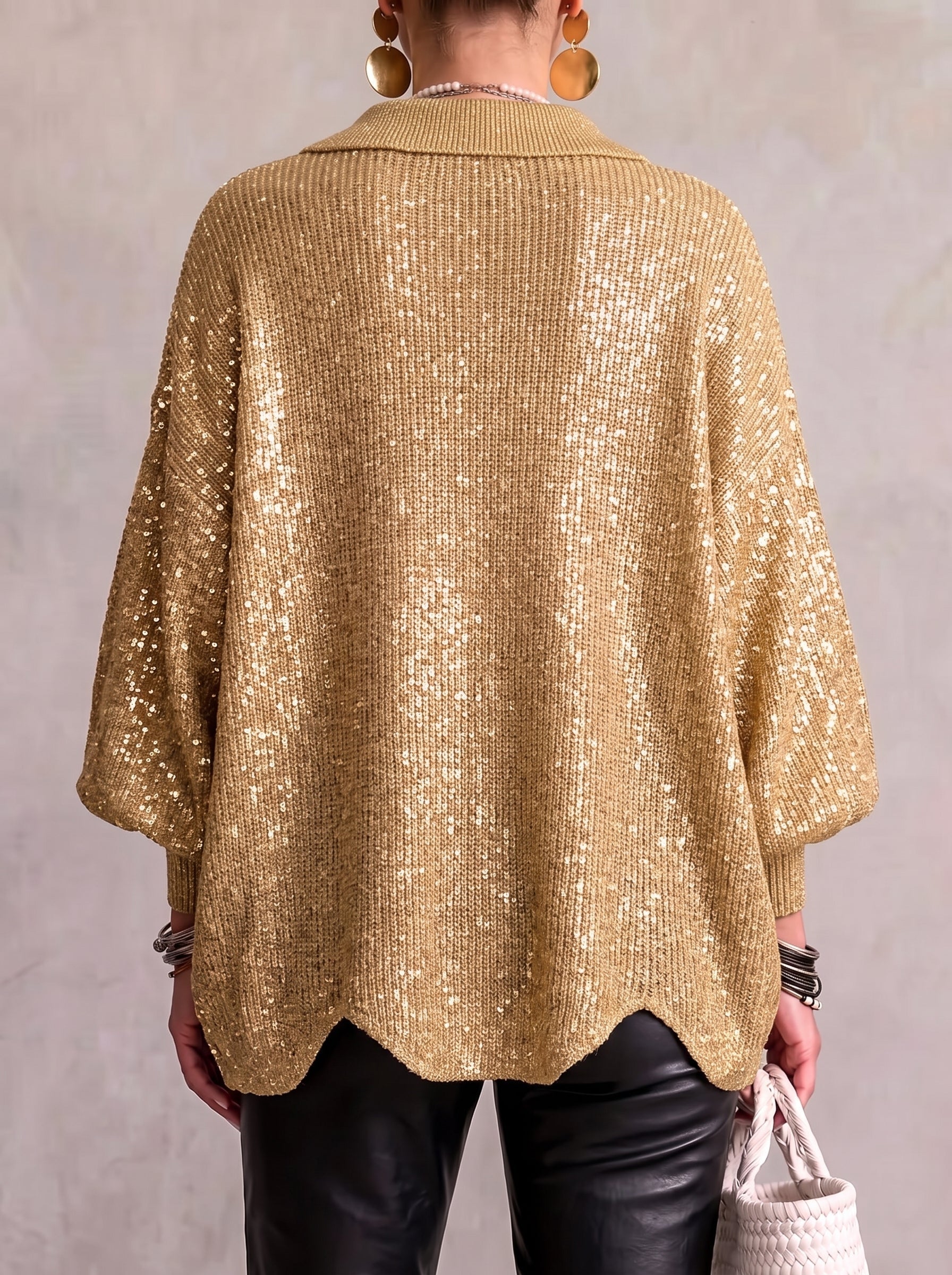 Eveline | Strickjacke mit Kragen und Knöpfen Damen Oversize Laternenärmel