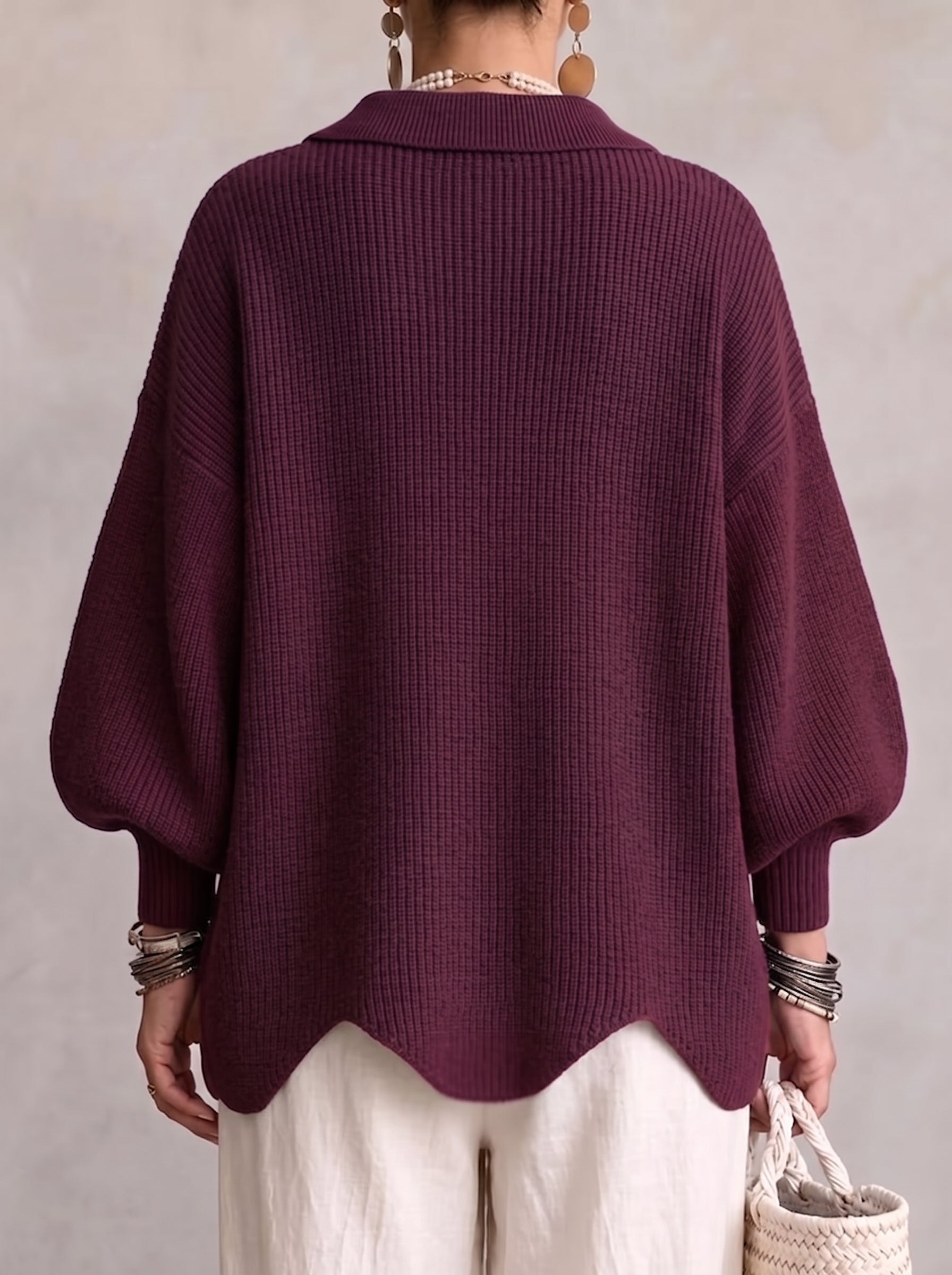 Eveline | Strickjacke mit Kragen und Knöpfen Damen Oversize Laternenärmel
