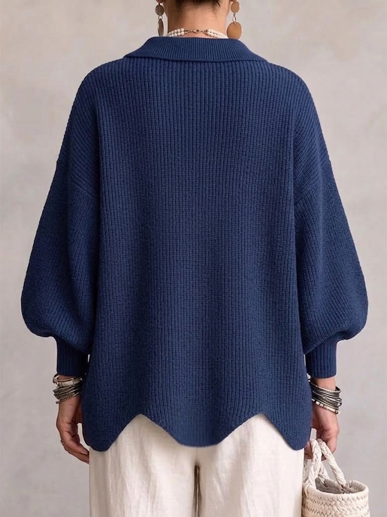 Eveline | Strickjacke mit Kragen und Knöpfen Damen Oversize Laternenärmel