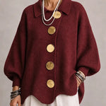Eveline | Strickjacke mit Kragen und Knöpfen Damen Oversize Laternenärmel