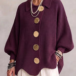 Eveline | Strickjacke mit Kragen und Knöpfen Damen Oversize Laternenärmel