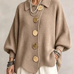 Eveline | Strickjacke mit Kragen und Knöpfen Damen Oversize Laternenärmel