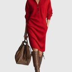 Eveline | Strickkleid Midi Langarm mit Knopfleiste Damen Rippstrick