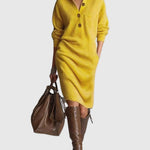 Eveline | Strickkleid Midi Langarm mit Knopfleiste Damen Rippstrick