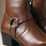 Fabian | Leder Stiefel Herren mit Harness-Riemen Spitze Zehenform Blockabsatz