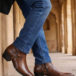 Fabian | Leder Stiefel Herren mit Harness-Riemen Spitze Zehenform Blockabsatz