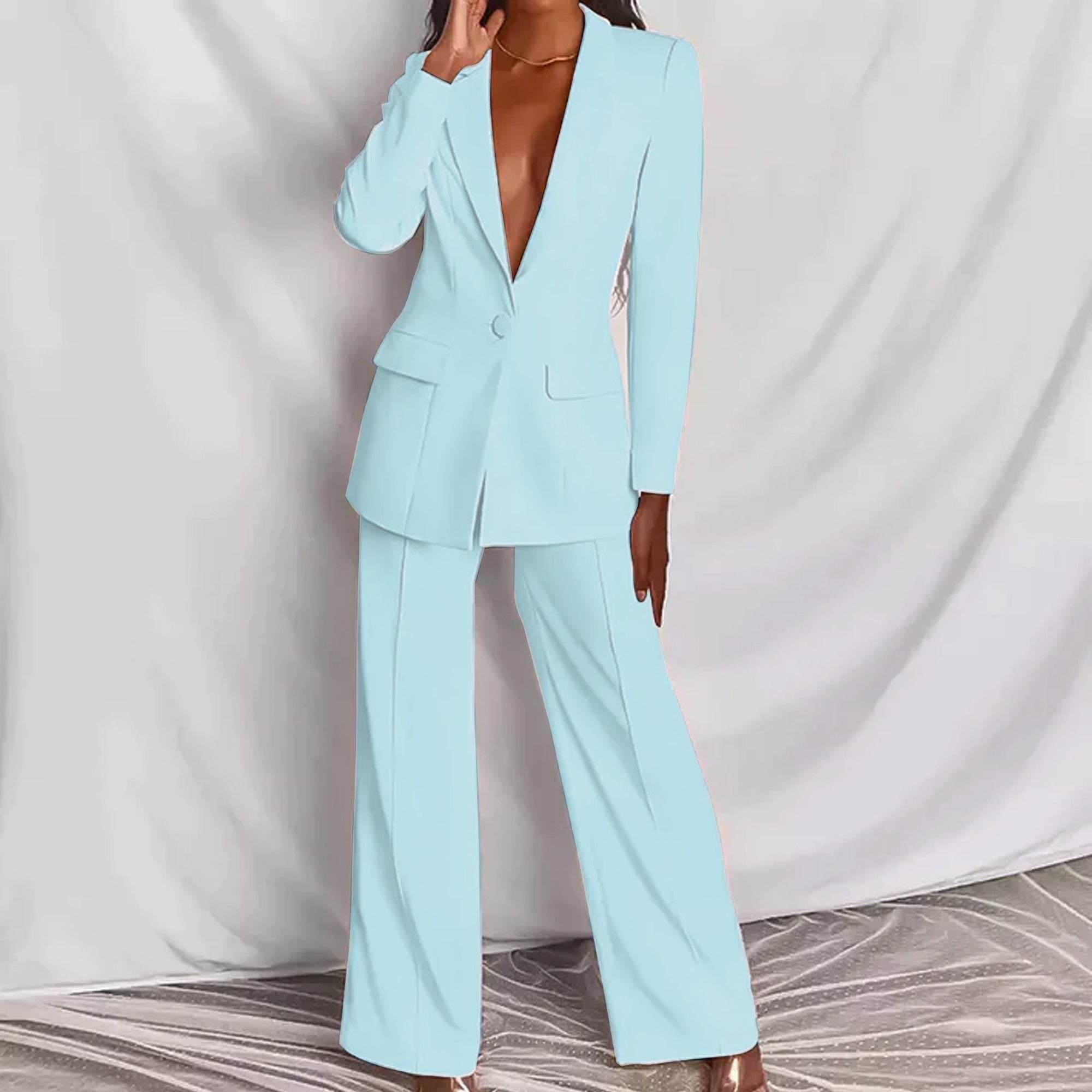 Fiona | Blazer Set Damen Weite Hose Einknopf