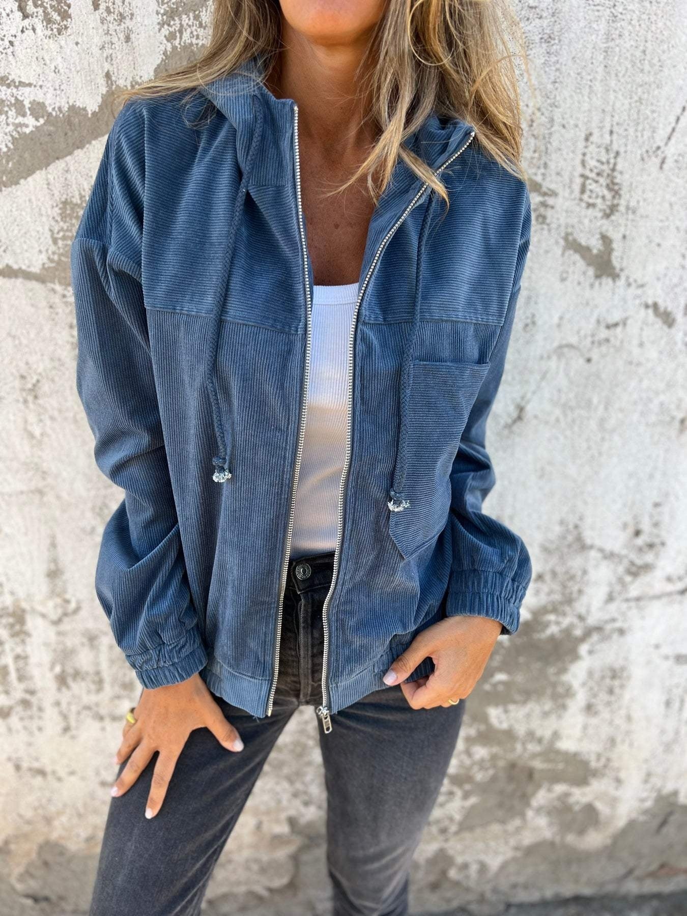 Fiona | Fleecejacke Damen mit Kapuze Reissverschluss Gerippt