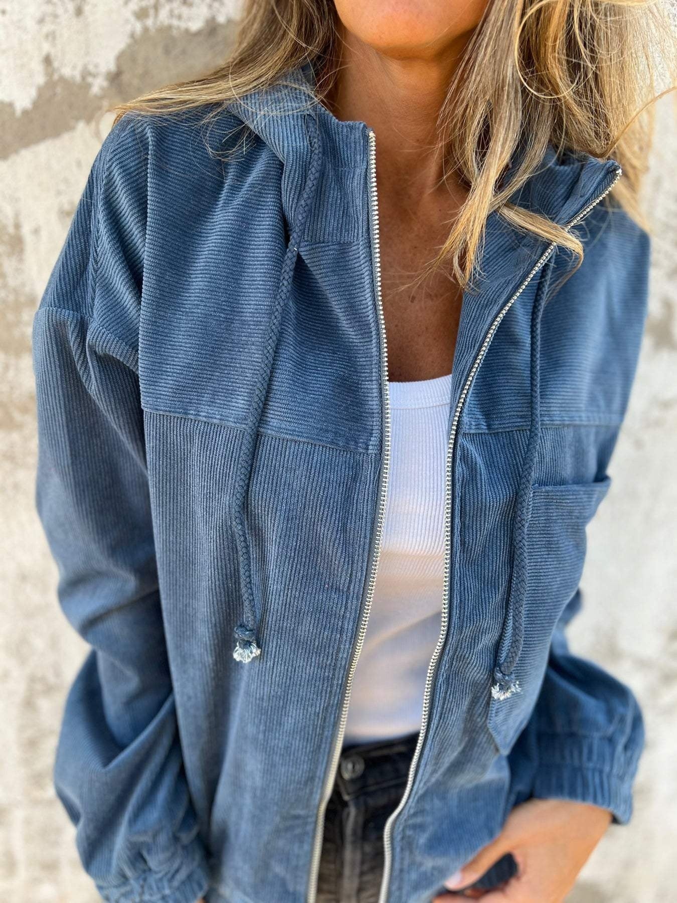 Fiona | Fleecejacke Damen mit Kapuze Reissverschluss Gerippt