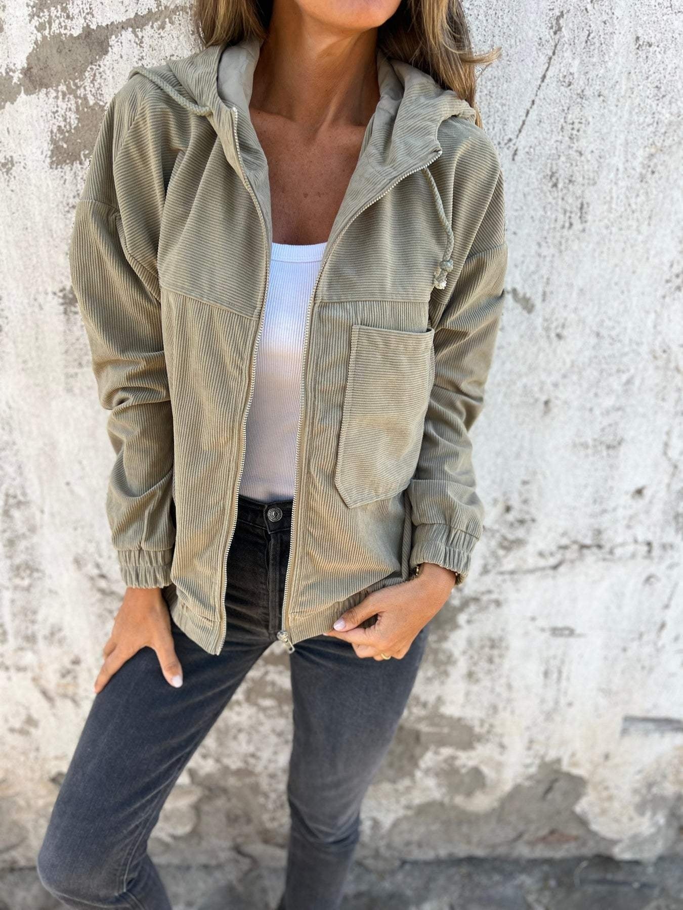 Fiona | Fleecejacke Damen mit Kapuze Reissverschluss Gerippt