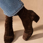 Fiona | Wildleder Stiefeletten Damen mit Blockabsatz und eckiger Zehenform