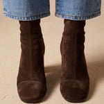 Fiona | Wildleder Stiefeletten Damen mit Blockabsatz und eckiger Zehenform