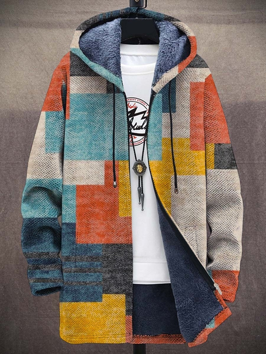 Florian | Strickjacke Herren mit Kapuze Ethno-Muster Fleece-Futter