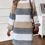 Frieda | Strickkleid Damen Mini Gestreift Langarm