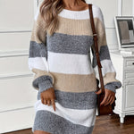 Frieda | Strickkleid Damen Mini Gestreift Langarm