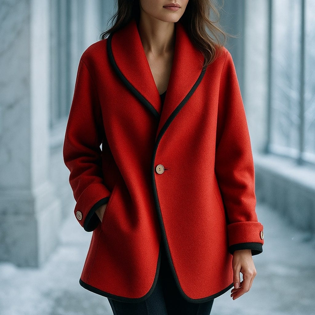Frieda | Wollmantel Damen Oversize Schalkragen Kontrastbesatz