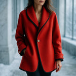 Frieda | Wollmantel Damen Oversize Schalkragen Kontrastbesatz